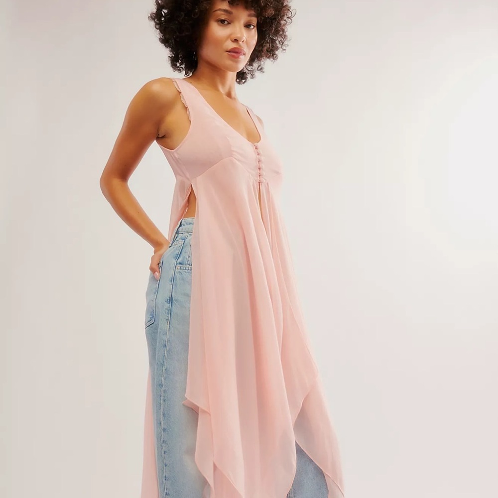 Free People Pink Asymmetrical Tunic Top
